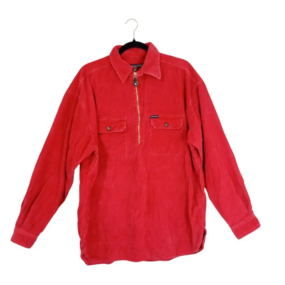 Vintage Structure Red Corduroy Half-Zip Shirt Jacket Size M Long Sleeve Casual - Picture 1 of 10